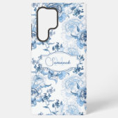 Elegant blauw gegraveerd bloemnaam/monogram samsung galaxy hoesje (Achterkant)