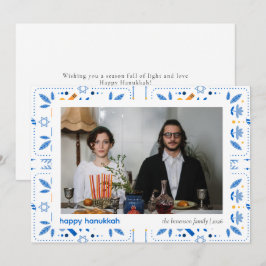 Elegant Blauw Gelukkig Chanoeka Familie 1 Foto Feestdagenkaart