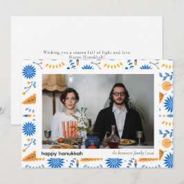 Elegant Blauw Gelukkig Chanoeka Familie 1 Foto Feestdagenkaart