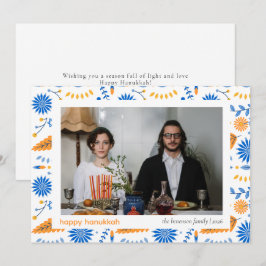 Elegant Blauw Gelukkig Chanoeka Familie 1 Foto Feestdagenkaart