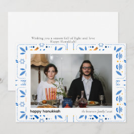 Elegant Blauw Gelukkig Chanoeka Familie 1 Foto Feestdagenkaart