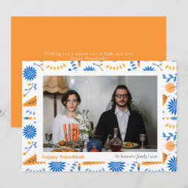 Elegant Blauw Gelukkig Chanoeka Familie 1 Foto Feestdagenkaart