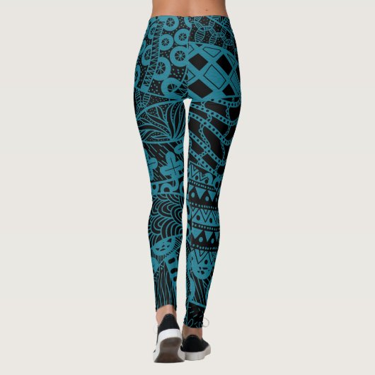 Elegant Blauw Geometrisch Abstract Tribal Pattern  Leggings (Achterkant)