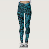 Elegant Blauw Geometrisch Abstract Tribal Pattern  Leggings (Voorkant)