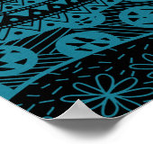 Elegant Blauw Geometrisch Abstract Tribal Pattern Poster (Hoek)