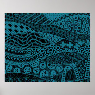 Elegant Blauw Geometrisch Abstract Tribal Pattern  Poster