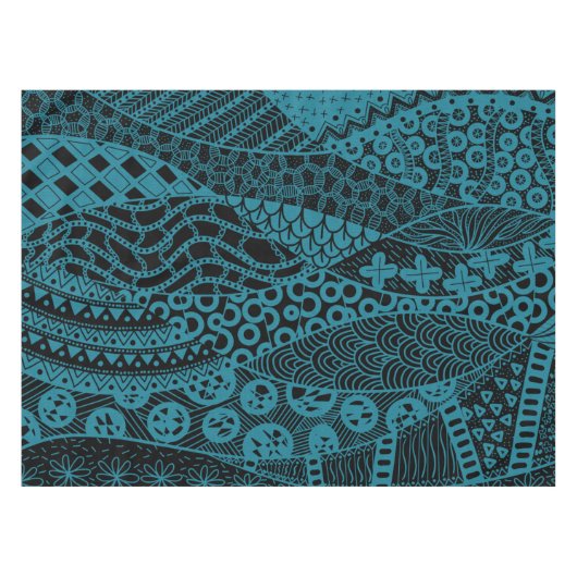 Elegant Blauw Geometrisch Abstract Tribal Pattern Tafelkleed (Voorkant (Horizontaal))