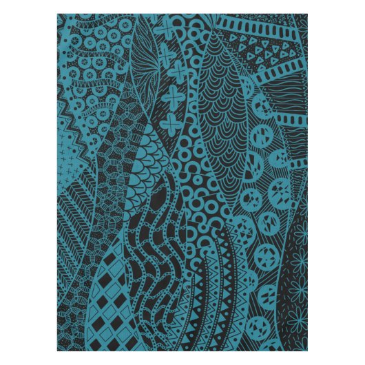 Elegant Blauw Geometrisch Abstract Tribal Pattern Tafelkleed (Voorkant)