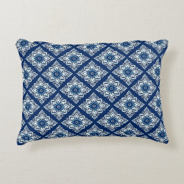Elegant blauw geometrisch bloemenpatroon accent kussen