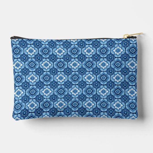 Elegant blauw geometrisch bloemenpatroon etui (Achterkant)