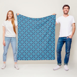 Elegant blauw geometrisch bloemenpatroon fleece deken