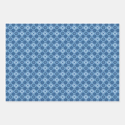 Elegant blauw geometrisch bloemenpatroon inpakpapier vel (Voorkant 2)