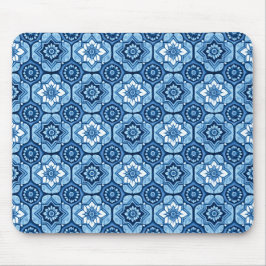 Elegant blauw geometrisch bloemenpatroon muismat