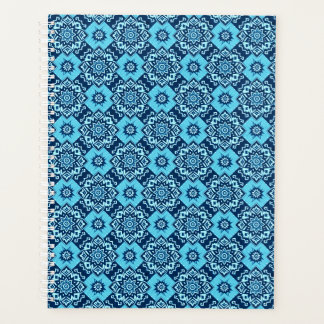 Elegant blauw geometrisch bloemenpatroon planner