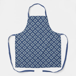 Elegant blauw geometrisch bloemenpatroon schort