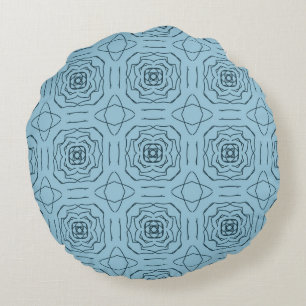 Elegant Blauw Geometrisch Lijn Kunst Naadloos Patr Rond Kussen