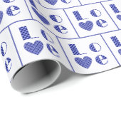 Elegant blauw geruit liefde harten betegeld patroo cadeaupapier (Rol Hoek)