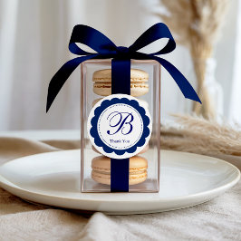 Elegant blauw geschulpte monogram ronde sticker