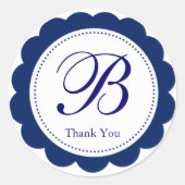 Elegant blauw geschulpte monogram ronde sticker (Voorkant)