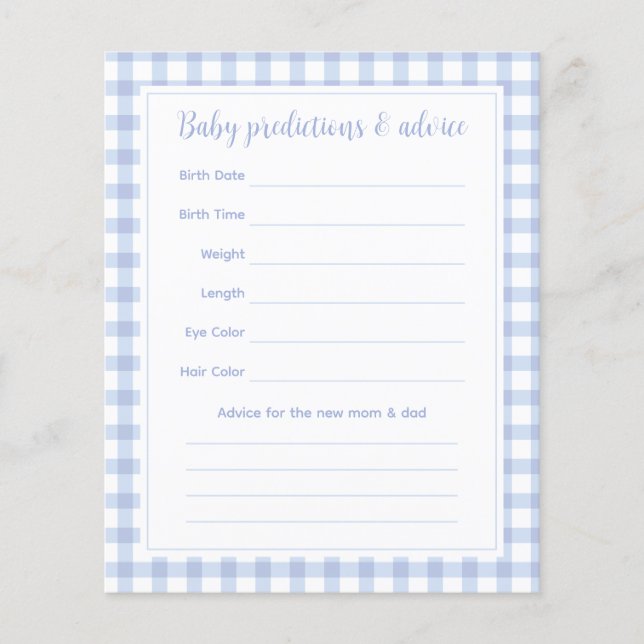 Elegant Blauw Gingham Boy Baby shower Guessing spe (Voorkant)