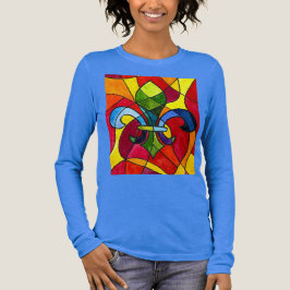Elegant Blauw Glas-in-Lood Fleur-de-Lis Aquarel Tri-Blend Shirt