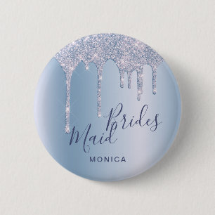 Elegant blauw glitter druppelt bruidsmeisje ronde button 5,7 cm