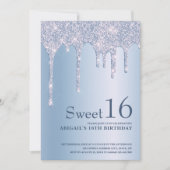 Elegant blauw glitter druppelt zestien zoete kaart (Voorkant)