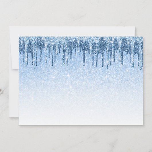 Elegant blauw glitter druppelt zestien zoete kaart (Achterkant)