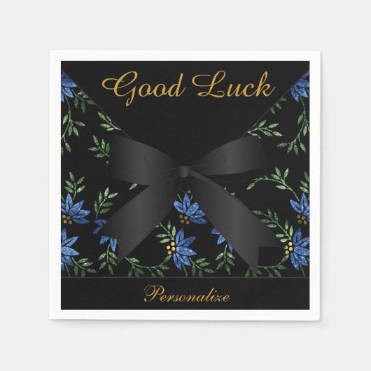 *Elegant Blauw Glitter Floral Servetten (Voorkant)