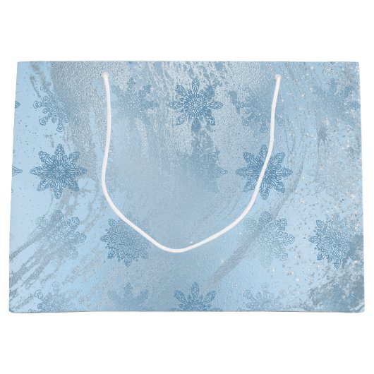 Elegant blauw glitter marble snewflawflakes kerst groot cadeauzakje (Voorkant)