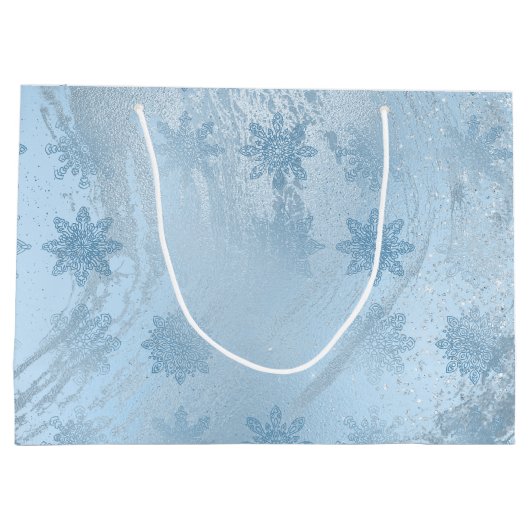 Elegant blauw glitter marble snewflawflakes kerst groot cadeauzakje (Achterkant)