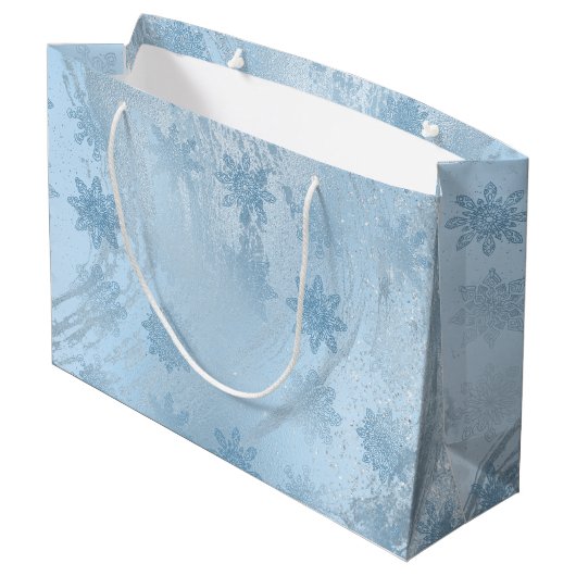 Elegant blauw glitter marble snewflawflakes kerst groot cadeauzakje (Achterkant Gekanteld)