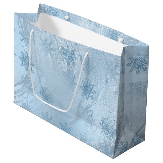 Elegant blauw glitter marble snewflawflakes kerst groot cadeauzakje (Voorkant Gekanteld)