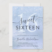 Elegant blauw glitter zoet zestien verjaardagsfees kaart (Voorkant)