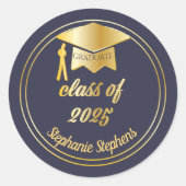 Elegant Blauw | Goud 2023 Afstudeerhoed Afstuderen Ronde Sticker (Voorkant)