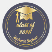 Elegant Blauw | Goud 2023 Afstudeerhoed Afstuderen Ronde Sticker (Voorkant)