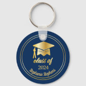 Elegant blauw | Goud 2024 Afstuderen Pet Afstudere Sleutelhanger (Voorkant)