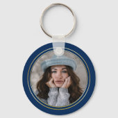 Elegant blauw | Goud 2024 Afstuderen Pet Afstudere Sleutelhanger (Achterkant)