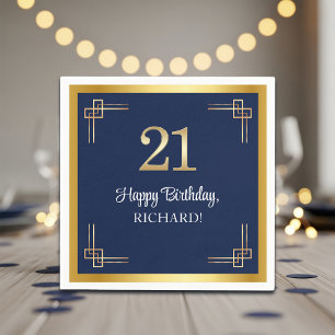 Elegant Blauw Goud 21e Verjaardagsfeest Servet