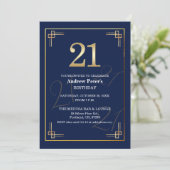 Elegant Blauw Goud 21e Verjaardagsfeestje Kaart (Staand voorkant)
