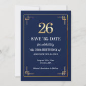 Elegant Blauw Goud 26e Verjaardagsfeest Save The Date (Voorkant)