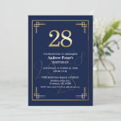 Elegant Blauw Goud 28e Verjaardagsfeest Kaart (Staand voorkant)