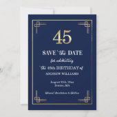 Elegant Blauw Goud 45e Verjaardagsfeest Save The Date (Voorkant)