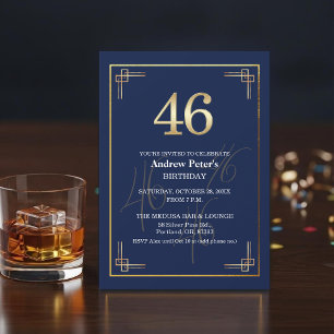 Elegant Blauw Goud 46ste Verjaardagsfeest Kaart
