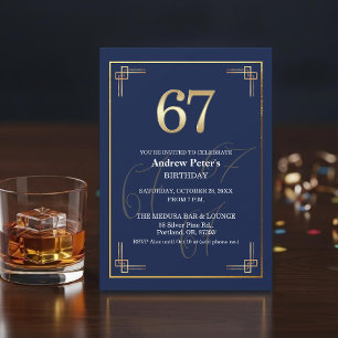 Elegant Blauw Goud 67e Verjaardagsfeest Kaart