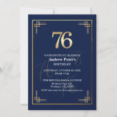 Elegant Blauw Goud 76e Verjaardagsfeest Kaart (Voorkant)