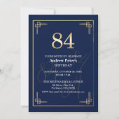 Elegant Blauw Goud 84e Verjaardagsfeest Kaart (Voorkant)