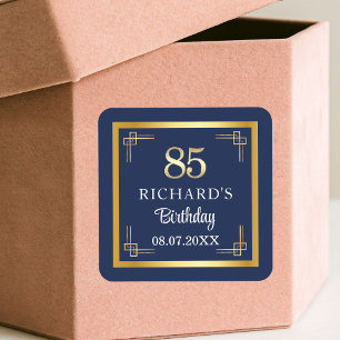 Elegant Blauw Goud 85ste Verjaardagsfeest Vierkante Sticker