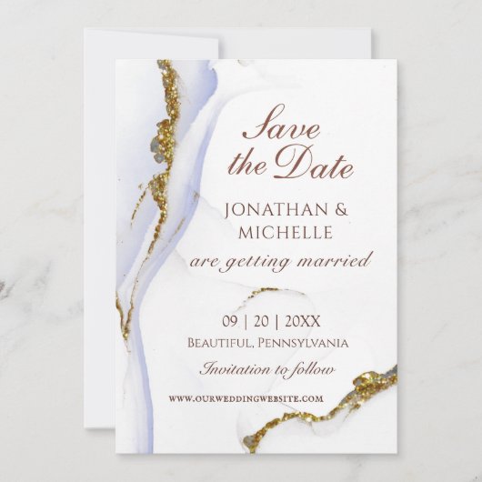 Elegant Blauw Goud Abstract Inspirerend Bruiloft Save The Date (Voorkant)
