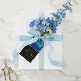 Elegant Blauw Goud Abstract Marmer Design Cadeaulabel
